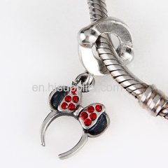 New Item Sterling Silver Dangle Minnie Mouse Headband Beads with Light Siam Austrian Crystal Wholesale