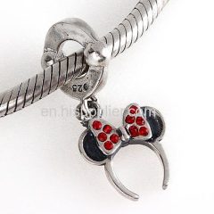 Sterling Silver Dangle Minnie Mouse Headband Beads with Light Siam Austrian Crystal