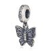 European Sterling Silver Dangle Love Butterfly Beads with Clear Austrian Crystal New Design