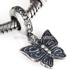 European Sterling Silver Dangle Love Butterfly Beads with Clear Austrian Crystal