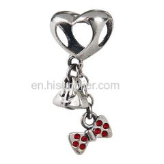 Sterling Silver Dangle Fashionably Tied Minnie Mouse Bow Beads with Light Siam Austrian Crystal