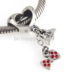 Sterling Silver Dangle Fashionably Tied Minnie Mouse Bow Beads with Light Siam Austrian Crystal