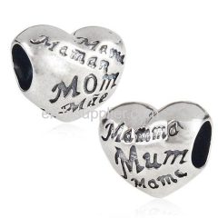 Sterling Silver MOM Heart Charm with MOM Love in Different Languages