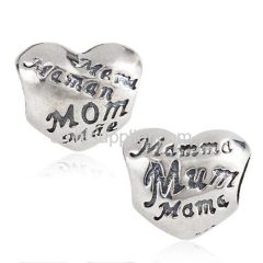 Sterling Silver MOM Heart Charm with MOM Love in Different Languages