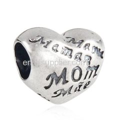 Sterling Silver MOM Heart Charm with MOM Love in Different Languages