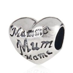 Sterling Silver MOM Heart Charm with MOM Love in Different Languages