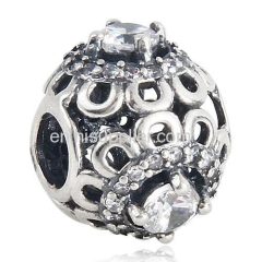 Antique Sterling Silver Floral Brilliance Beads with Clear CZ Stones