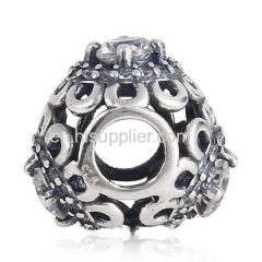 Antique Sterling Silver Floral Brilliance Beads with Clear CZ Stones
