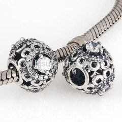 Antique Sterling Silver Floral Brilliance Beads with Clear CZ Stones