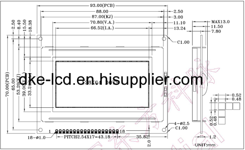 Yellow-green 128*64 dots LCD Module