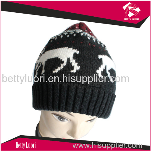 KNITTED JACQUARD BEANIE HAT