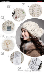 Factory OEM knitting pattern hats with pom pom