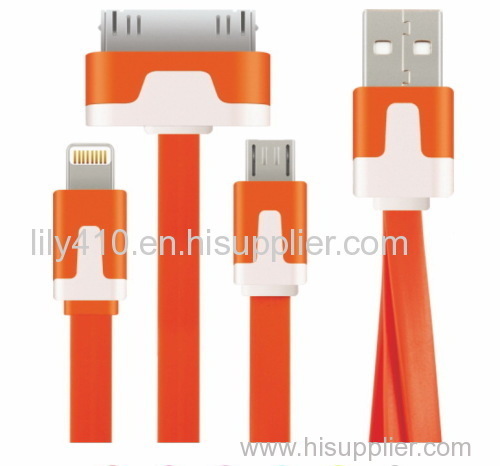 3 in 1 flat multi-functional USB data cable made in China