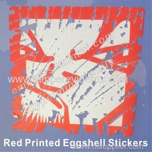 Custom 80X80mm Red Printed Eggshell Stickers Ultra Destructible Vinyl Fragile Labels With Strong Adhesive for Graffiti