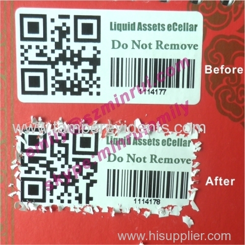 Custom Security Eggshell Do Not Remove Stickers With Serials Barcode and QR code Fragile Destructible Vinyl Barcode QR