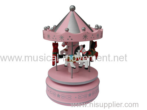 Pink Wooden Safe Musical Carousel