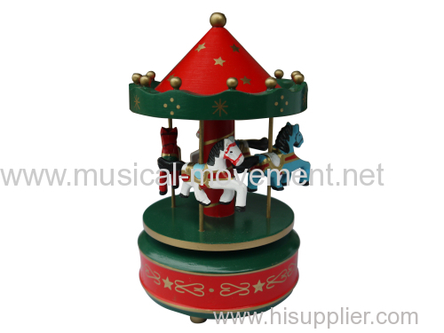 GREEN WOOD CAROUSEL MUSIC BOX TOP SOUND QUALITY