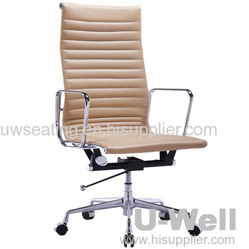 White Genuine Leather Ribbed Mid Back Conference Office Side Chair