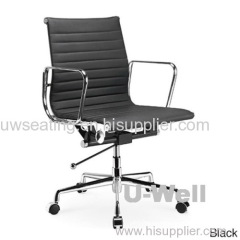 2015 New White Genuine Leather Ribbed Mid Back Conference Office Side aluminum eames chair