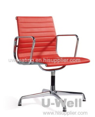 2015 New White Genuine Leather Ribbed Mid Back Conference Office Side aluminum eames chair