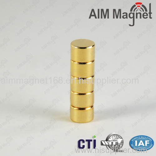 Au Coating Neodymium Disc Magnet N50