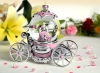 PRINCESS WATER GLOBE PINK SILVER POLYRESIN CARRIAGE MUSIC BOX LED LIGHTS