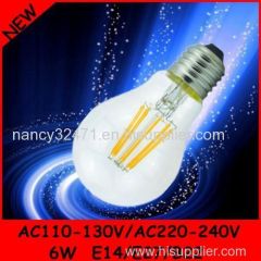 High quality glass body 360 degree emitting E14 E27 B22 base 6W LED bulb