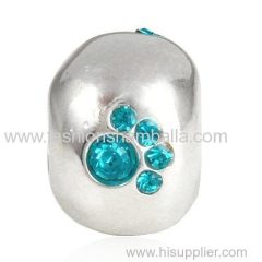 Sterling Silver Paw Prints Beads With Blue Zircon Austrian Crystal