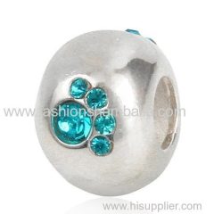Sterling Silver Paw Prints Beads With Blue Zircon Austrian Crystal