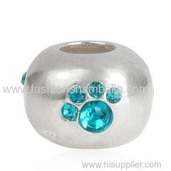Sterling Silver Paw Prints Beads With Blue Zircon Austrian Crystal