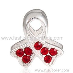 Sterling Silver Ribbon Lung Cancer Beads with Light Siam Austrian Crystal European Style