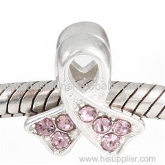 Sterling Silver Ribbon Lung Cancer Beads with Light Siam Austrian Crystal European Style