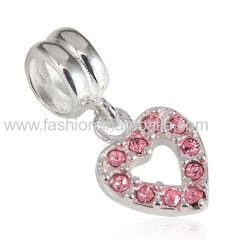 Sterling Silver Heart Dangle Charms with Clear Austrian Crystal