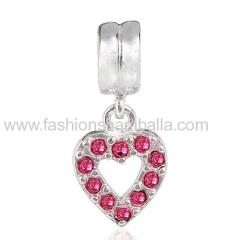 Sterling Silver Heart Dangle Charms with Clear Austrian Crystal