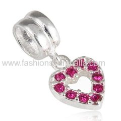 Sterling Silver Heart Dangle Charms with Clear Austrian Crystal