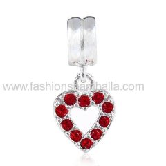 Sterling Silver Heart Dangle Charms with Clear Austrian Crystal