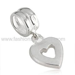 Sterling Silver Heart Dangle Charms with Clear Austrian Crystal