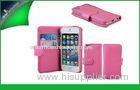 Flip Style Pink PU Leather Cell Phone Wallet Cases For Iphone 5s With Card Slot