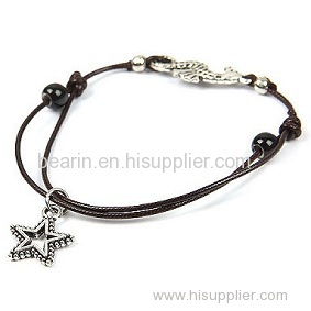 Cheap New Hand-woven Star And Ball Shape Alloy Rope Resin Bracelet with Adjustable Inner Diameter