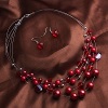 Fashion Mutilayer Pearls And Crystal Beads Earrings and Necklace Set