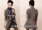 Wool angora blend women cardigan sweater wave neck with PU edge