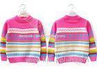 Children christmas pullover sweater for girls jacquard knit multiple color stripes turtle neck