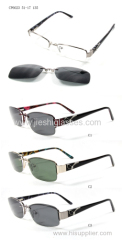 Half rim stainless steel frame with clip on sunglasses for fashion lady wine color