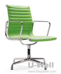 Green mid back eames leather faced aluminum arm stable executive visitor conference guest hotel office Side Chair U-Well