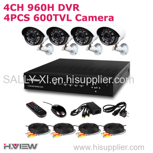 4CH HD 960H DVR Surveillance 4PCS 600TVL Security Cameras CCTV System NO HDD