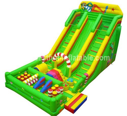 Colorful obstacle inflatable slide clown