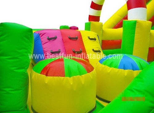 Colorful obstacle inflatable slide clown