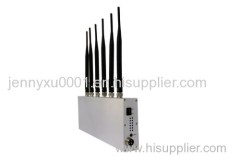 high quality best price GPS WIFI 3G Cell Phone Signal Jammer Blocker With 6 Antennas 33dBm output from factory