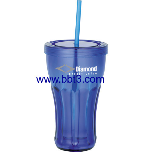 Promotional plastic single wall soda tumbler with straw