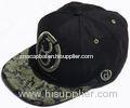 3d / Flat Embroidered Black Strap Back Hats With Azo-Free Acrylic / Cotton